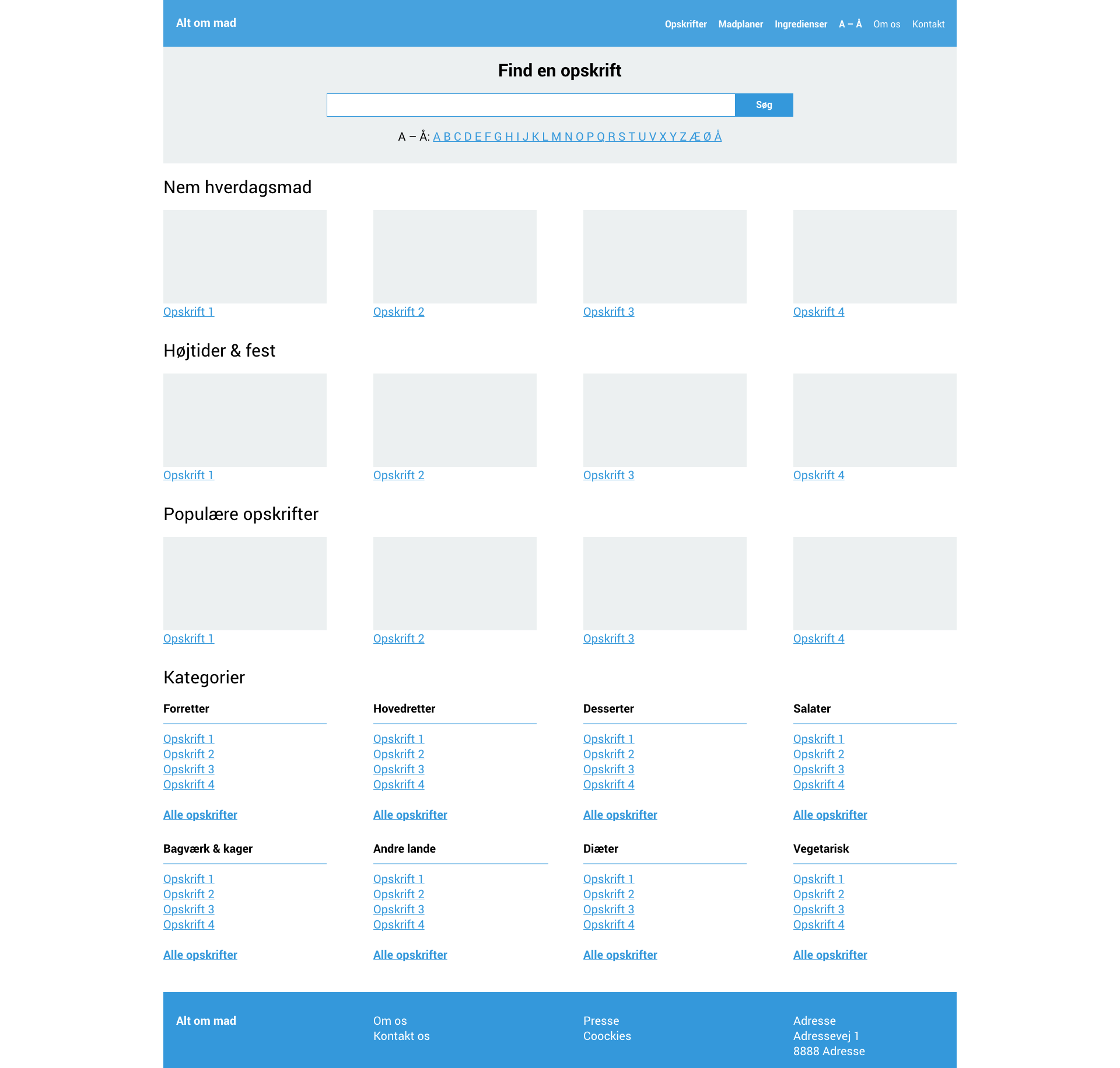 Wireframe forside kogebog